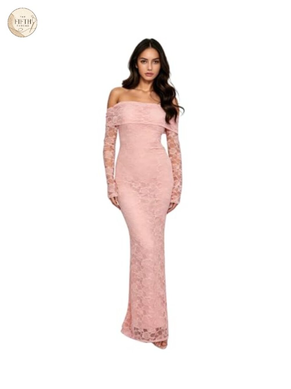 Rhinestone Lace Sheer Mesh Off Shoulder Long Sleeve Formal Evening Dress